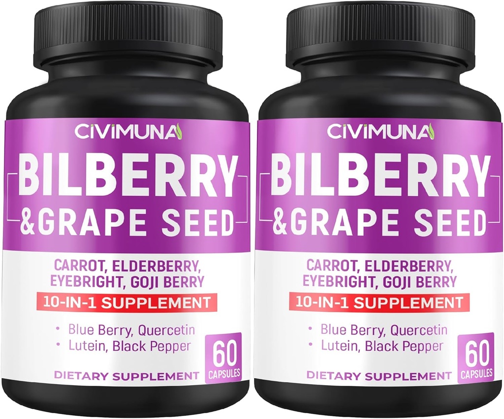 Bilberry Capsules met bosbes, druivenzaad, wortel, vlierbessen en meer - 120 capsules forr 4 maanden levering (verpakking van 2)