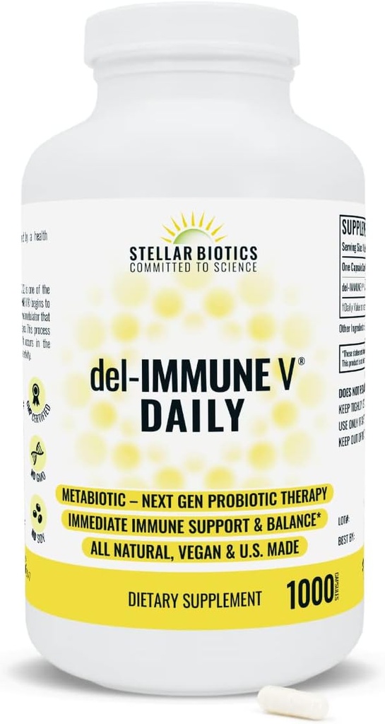 Del - Immune V Daily của Stellar Bioics, All-Natual Immunal Consolation & Gut Health, Immediate Care, Metabiotic: Next Gen Probiotic Therapy (1000 Caps)