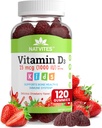 Vitamina D3 Gume pentru copii - Vitamina D 1000 UI Pectin Gummy - Aromă de căpșuni - Sănătate osoasă și supliment de sprijin imun - non-GMO, gluten gratuit, Vegan, Nut & Dairy Free - 120 Conte (Pachet de 1)