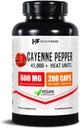 Cayenne Pepper Capsules 600mg → 200 Vegan Pills → 4.5万个热量单位 →心血管、循环和消化支持 → 高发性草药提取 → 非GMO,Gluten-Free → 美国制造