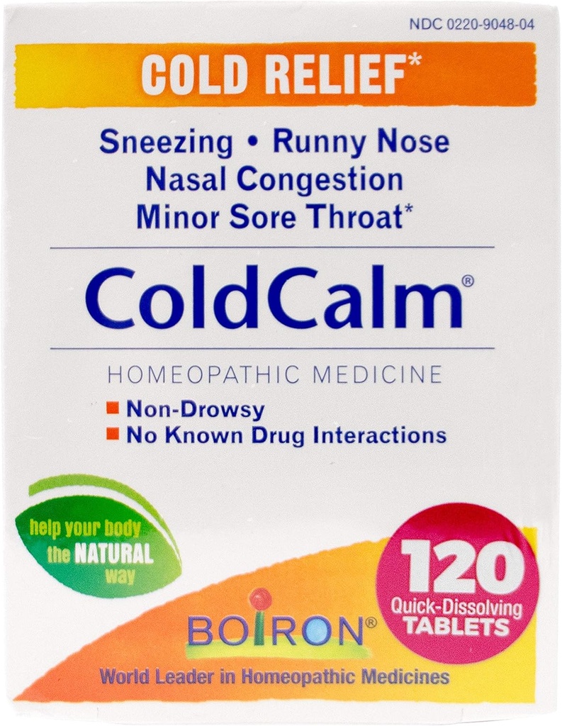 Boiron ColdCalm Tablets for Relief of Common Cold Symptoms Such as Sneezing, Runny Nose, Sore Throat, and nosal Congestion - Non-Drowsy - 120 Count (2 Pack)