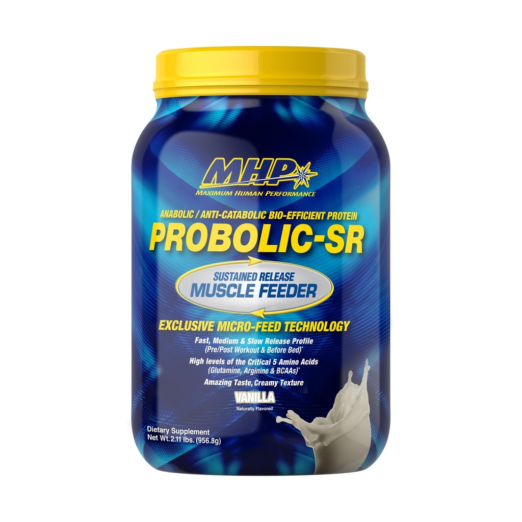 Maximum Human Performance Probolic-SR Sustained Release Protein Powder, 24g Protein, BCAAs, Glutamine, Arginine, Pre-Workout, Post-Workout, Nighttime Protein, 2lbs, 26 Servings, Vanilla