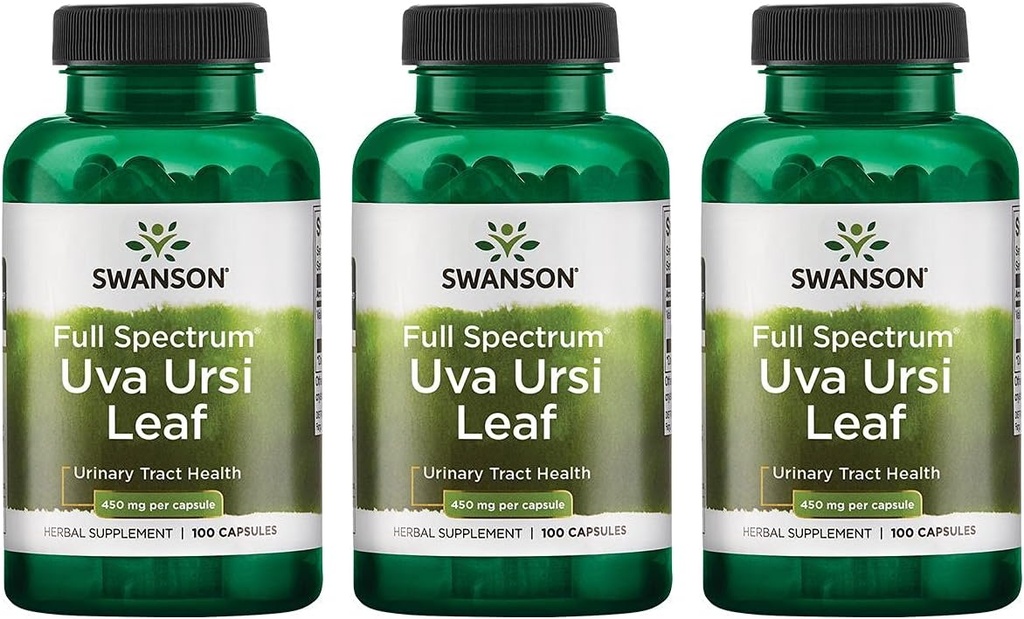 Swanson Full-Spectrum Uva Ursi Leaf - Herbal supplement Supporting Kidney " Urinary Tract Health - May Support Cardiovascular System Function " Bladder Health - (100 Capsules, 450mg each) 3 Pack