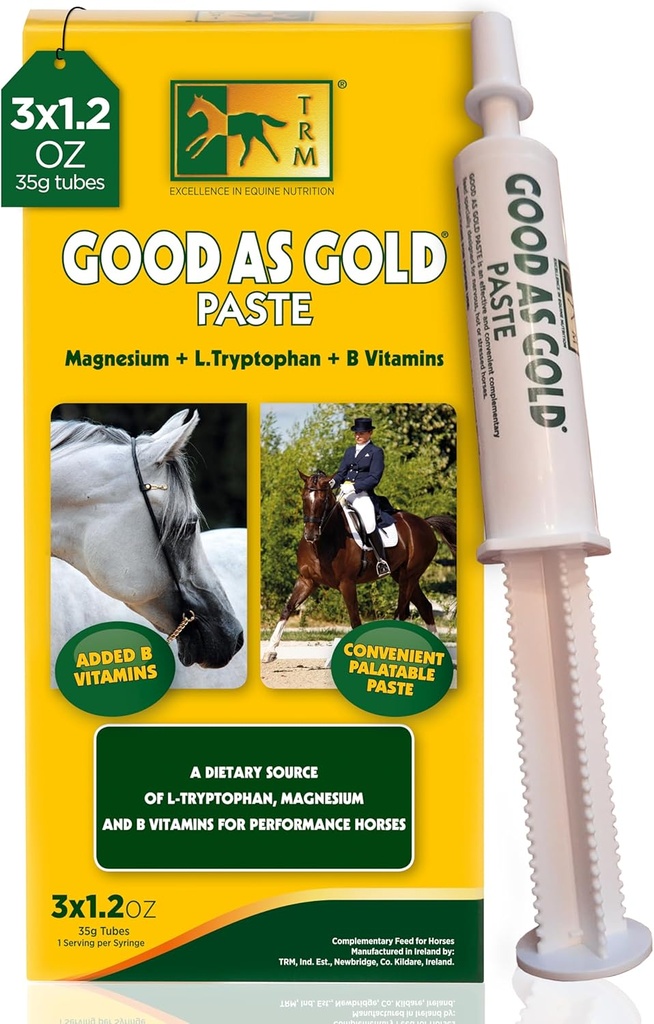 TRM Good as Gold Equine Calming Supplement Paste for Relaxation and Focus | Tryptophan, Magnezyum, B Vitamins - 3 Qty x 1.23 oz (3 Qty x 35g) - 3 Qty x 1.23 oz