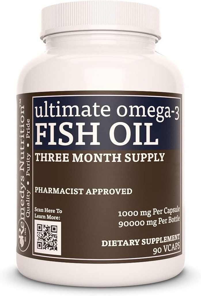 Alimentation de Remedy Ultimate Omega-3 Huile de poisson de 1000 mg, 90 Softgels Complément alimentaire de 3 mois EPA, DHA, GLA, ALA et LA Acides gras