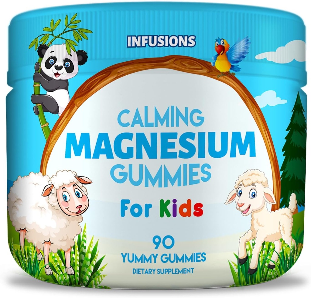 Infusions Calm Magnesium Gummies for Kids 90 Count - 건강한 근육 뼈 에너지 지원 부드럽고 맛있는 Vegan 친절하고 비 GMO