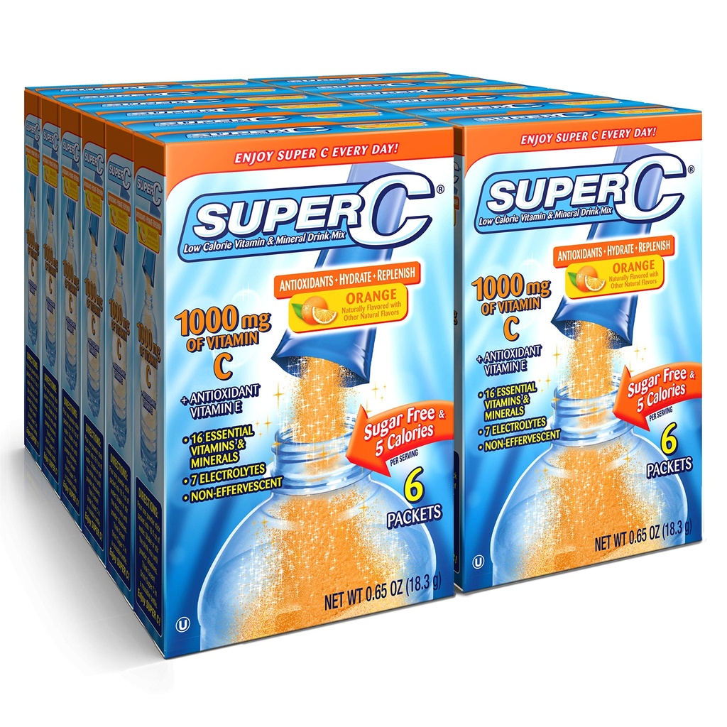Singles To Go! Super C Vitamin & Mineral Drink Mix, Orange, 72 Packets