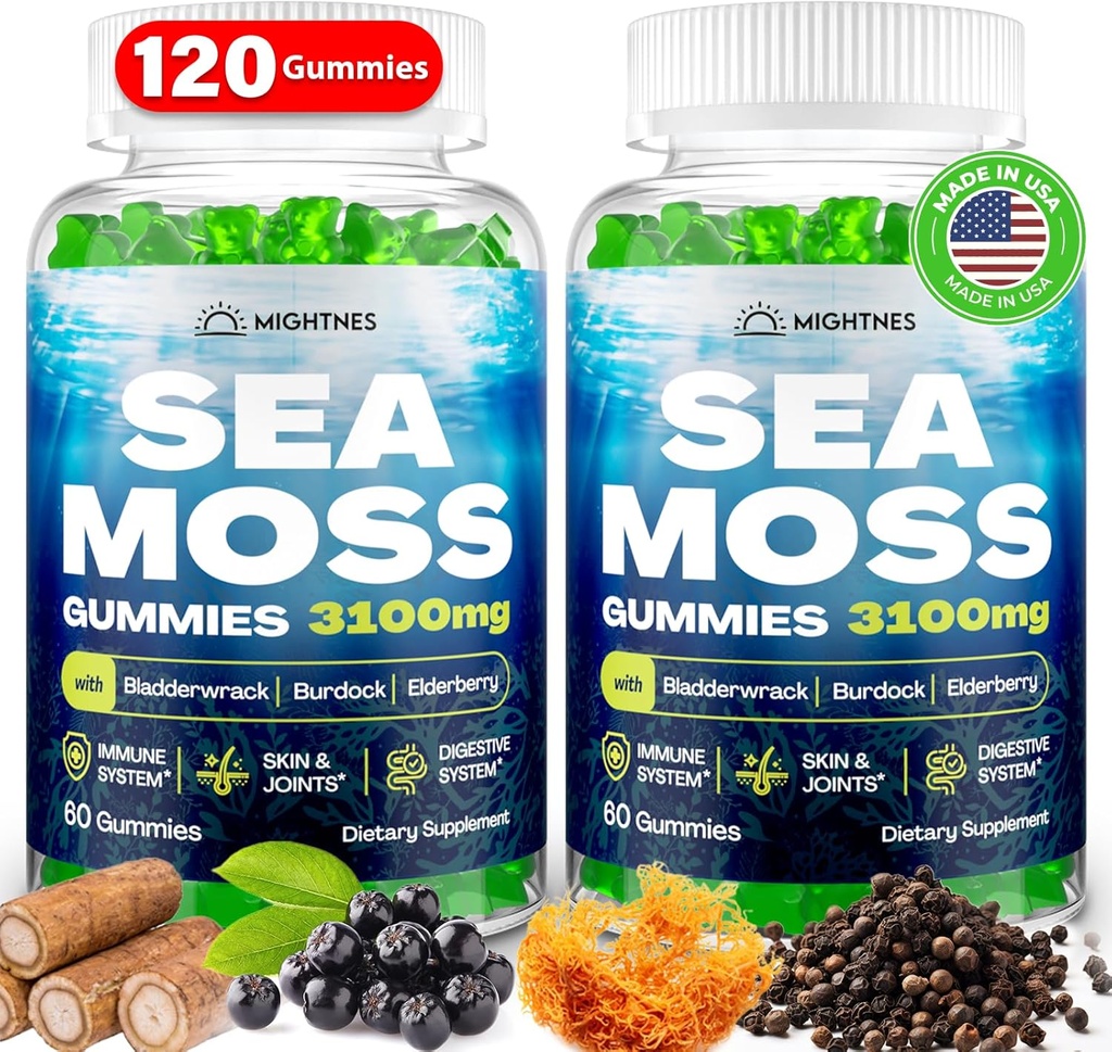 Sea Muss Gamies, 3100mg Island Seas Semoss Games for Women and Men with Bludderwrack, Burdock Root, Enderderberry C. และ Sync for Detox Securce, Immun, Disy, Digestive, October, 120Ct