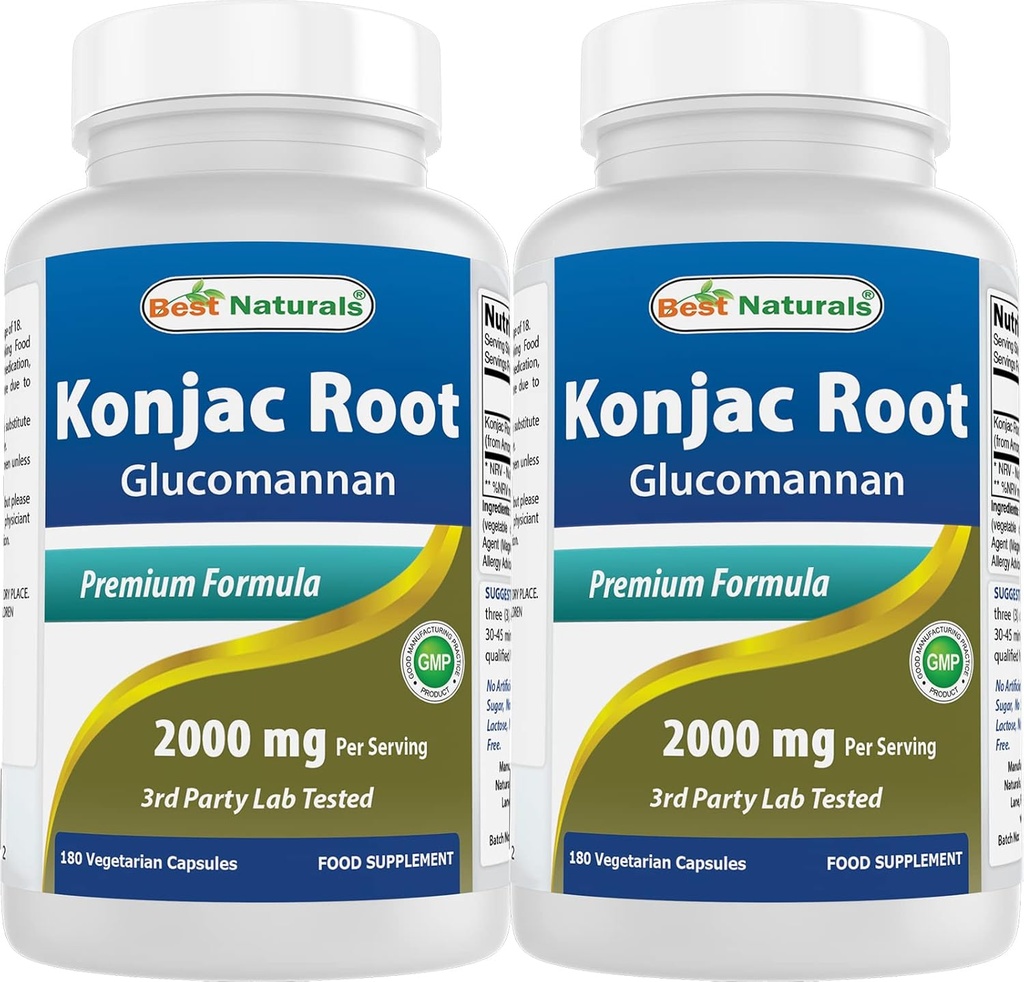 Labākais dabas 2 Iepakojums Konjac Glucomannan Root 2000 mg uz apkalpo - 180 Veģetārās kapsulas