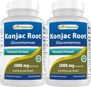 Best Naturals 2 Pack Konjac Glucomannan Root 2000 mg per Serving - 180 Vegetarian Capsules