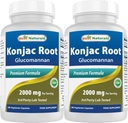 Beste Naturals 2 Pack Konjac Glucomannan Root 2000 mg per servering - 180 Vegetariske kapsler