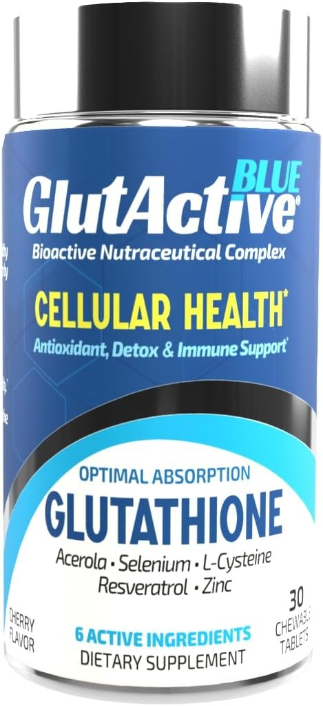 Blue 800mg | Glutathione | Antioxidant, Increase Immunity & Energy – Detox & AntiAging, Cysteine, Selenium, Zinc, Resveratrol, Acerola (VIT-C). Chewable. 30ct