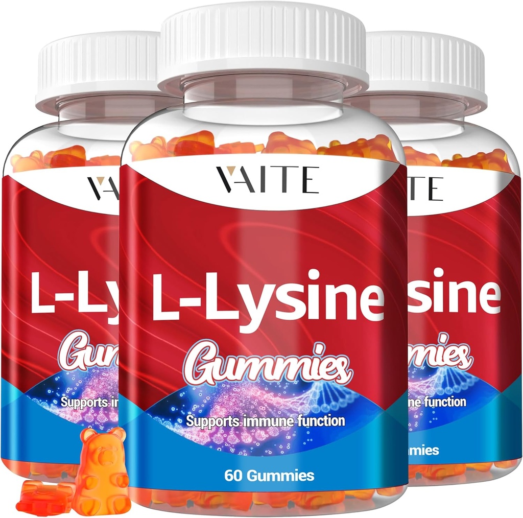 Leysine 1000mmg Gumpts - Suports de pell, Lip, Vegan, Guten Free, 60 Chewable Lysine per a adults, vitamina de salut i Sistema d'Imunciós, Amino Pintatax suplementaris (3 paquets)