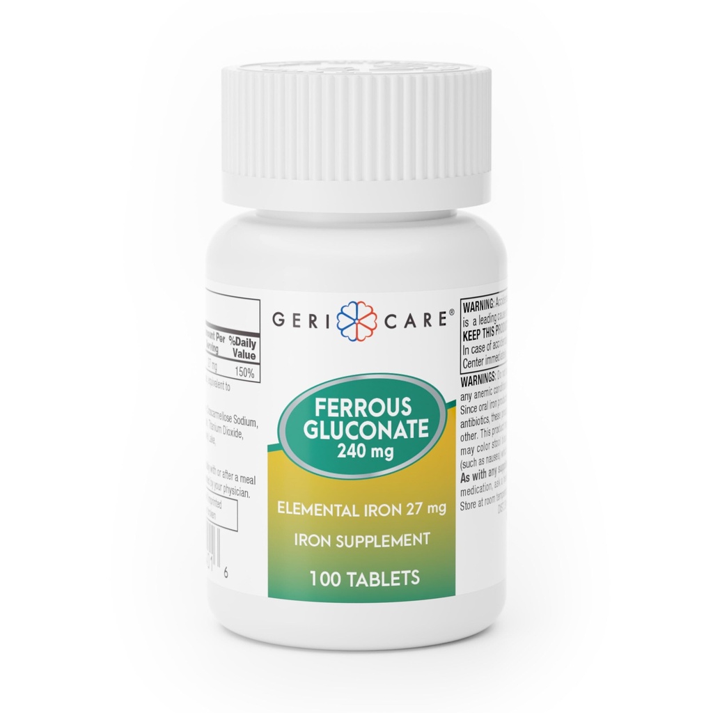 Gericare Ferrous Gluconate 27mg Iron Tablets, Gentle Daily Iron Supplement to Support Healthy Iron Levels & Natural Energy, Easy-to-Digest Formula, 100 Count (Pack of 1)