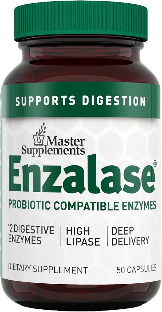 Master Supplementen Enzalase - 50 capsules - Probiotische Compatibele enzymen - Biedt Digestieve Boost + Gas & Bloating Relief - Glutenvrij - 50 porties