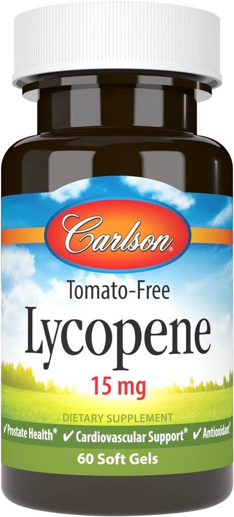 Carlson - Lycopene, 15 mg, Tomato-Free, Prostate Health & Circulation Support, Wellness ottimale, 60 Softgels