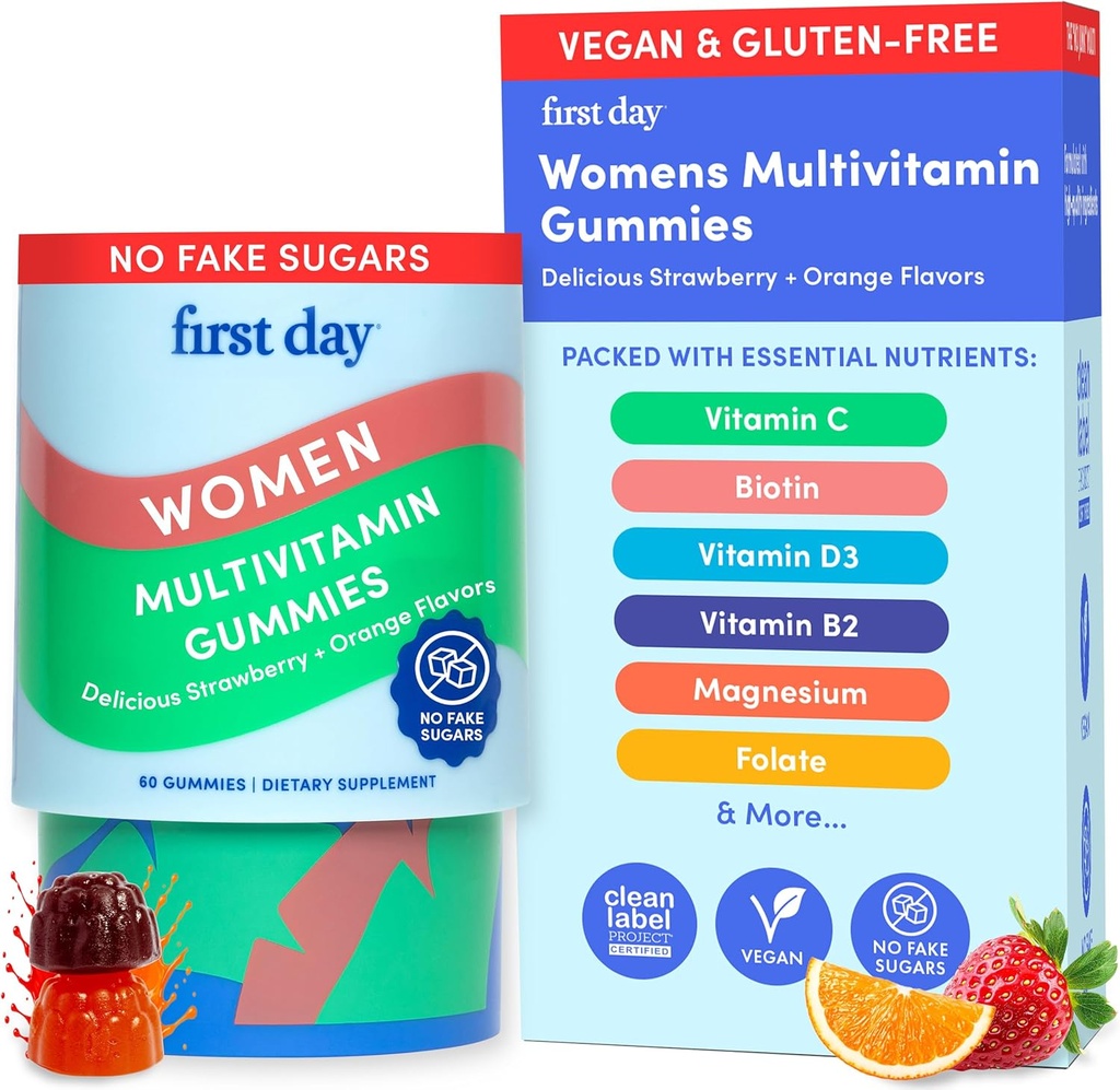 Ensimmäinen päivä Multivitamiini naisille - päivittäinen naisten monivitamiini Gummies - vitamiini C D E B12, magnesium, sinkki, Biotiini Vegaani, Gluteenittomat naisten vitamiinit - hiusten kasvu, iho, energia 30 päivän tarjonta