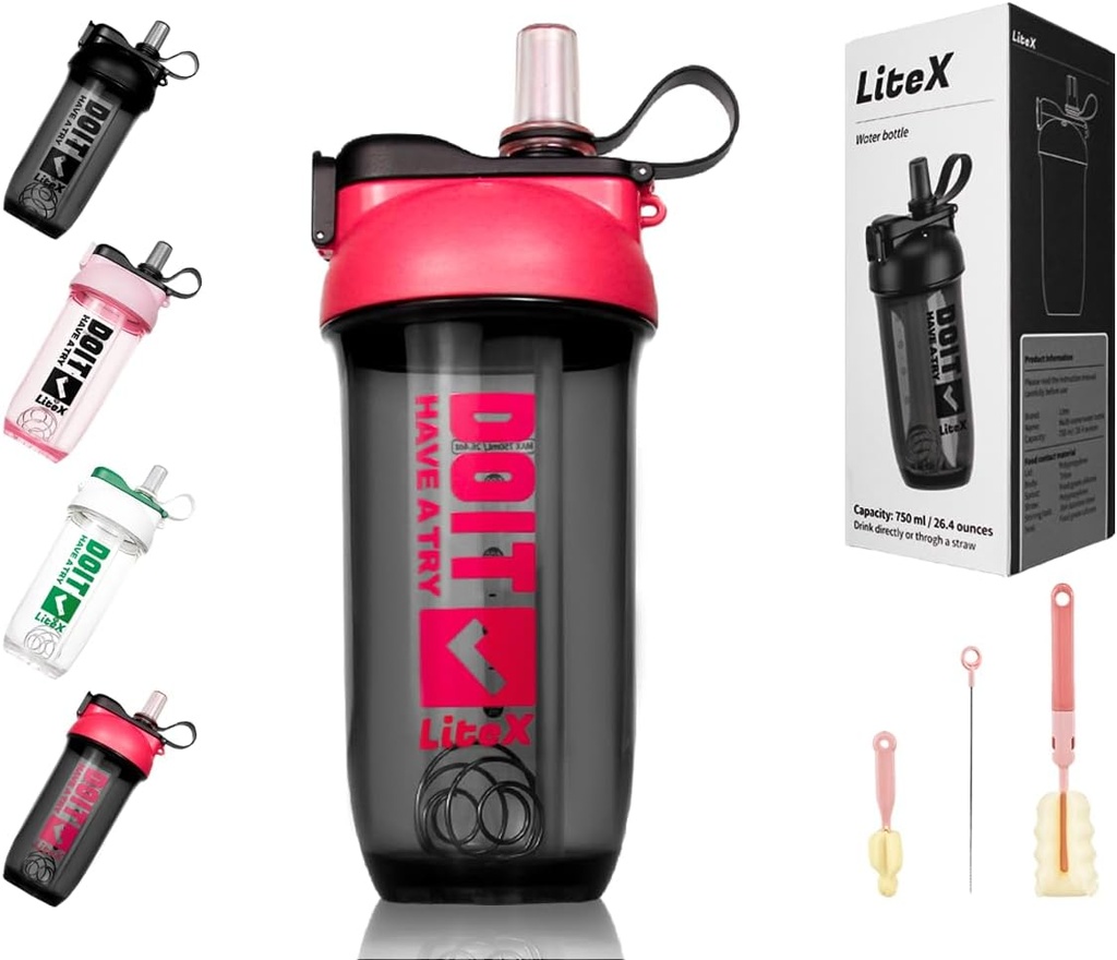 Litex Shaker pudeles olbaltumvielu sakratīt, 26oz Blender Shaker Pudele pirms-Workout, Shaker Cups ar salmu, BPA-free Tritan Mixer Pudeles olbaltumvielu pulveri, ar kausa birste un instrukcijas (rožu sarkans)
