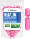 XPRS Nutra Størrelse 1 Tomme kapsler - 100 Tomme Gelatine kapsler - Piller til det selv Capsule Fyldning - Pure Bovine Pille Gel Caps til Do- It- Yourself Kosttilskud (Pink)