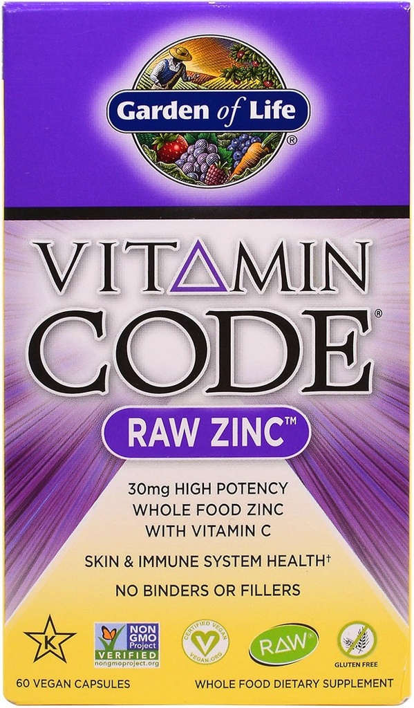 生活花园,维生素代码, Raw Zinc, 60 Vegie Caps