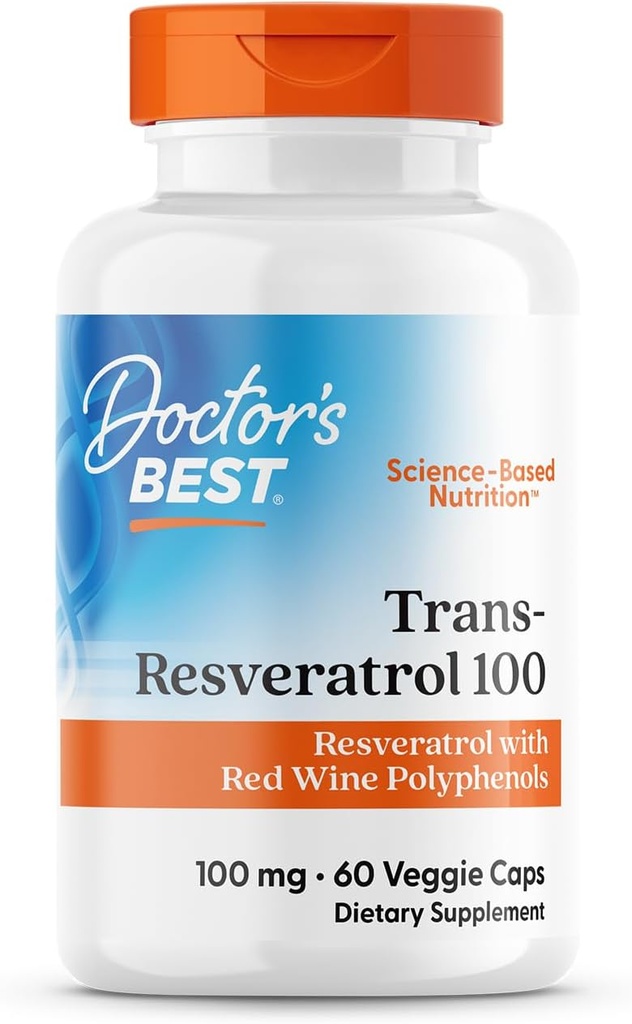 Doktor'un En İyi Trans-Resveratrol 100, Red Wine Polyol (ResVinol), Non-GMO, Gluten Free, Soy Free, Vegan 60 Veggie Caps
