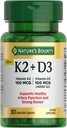 Naturens Bounty Vitamin D3 K2 Supplement, 4000 IE Vitamin D3 plus 100 mcg Vitamin K Supplements for Adults for Heart & Bone Health Support, 30 Day Supply, 30 Vegetarian Capsules
