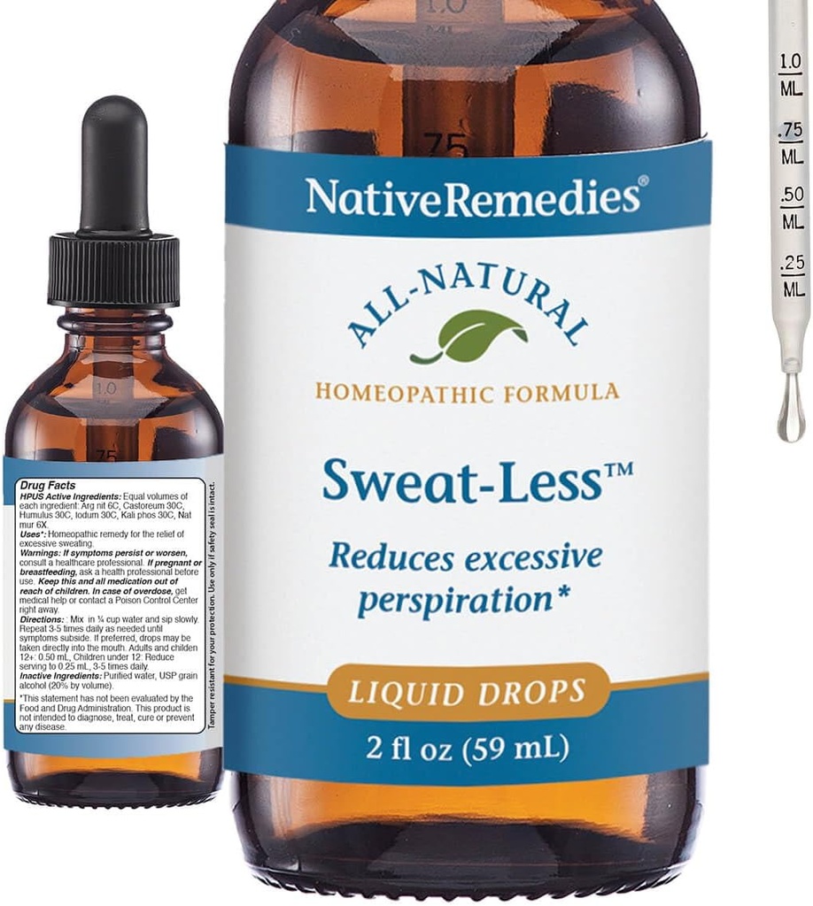 Native Remedies Sweat-Less - naturlig homeopatisk formel for overdreven svetting, perspirasjon og kløft - 59 ml