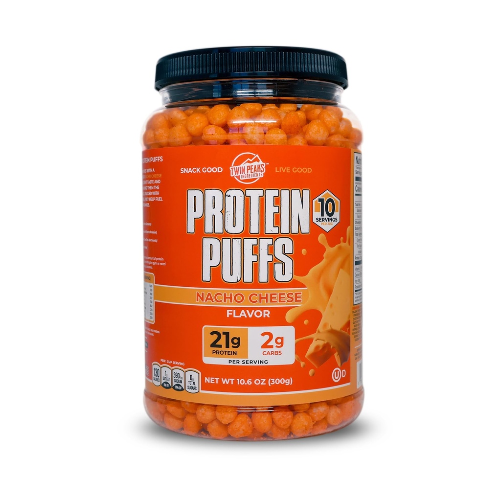 Twin Peaks Protein Puffs - (Nacho Cheese), Keto Friendly, Low Carb Snack (300g, 21g Protein, 2g Net Carbs, High Protein, Healthy Crunchy Snack).