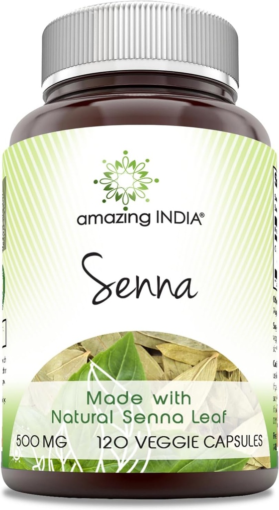 Amazing India Senna (Made with Natural Senna) 500 Mg por servir 120 cápsulas Suplemento | Non-GMO | Glute-Free