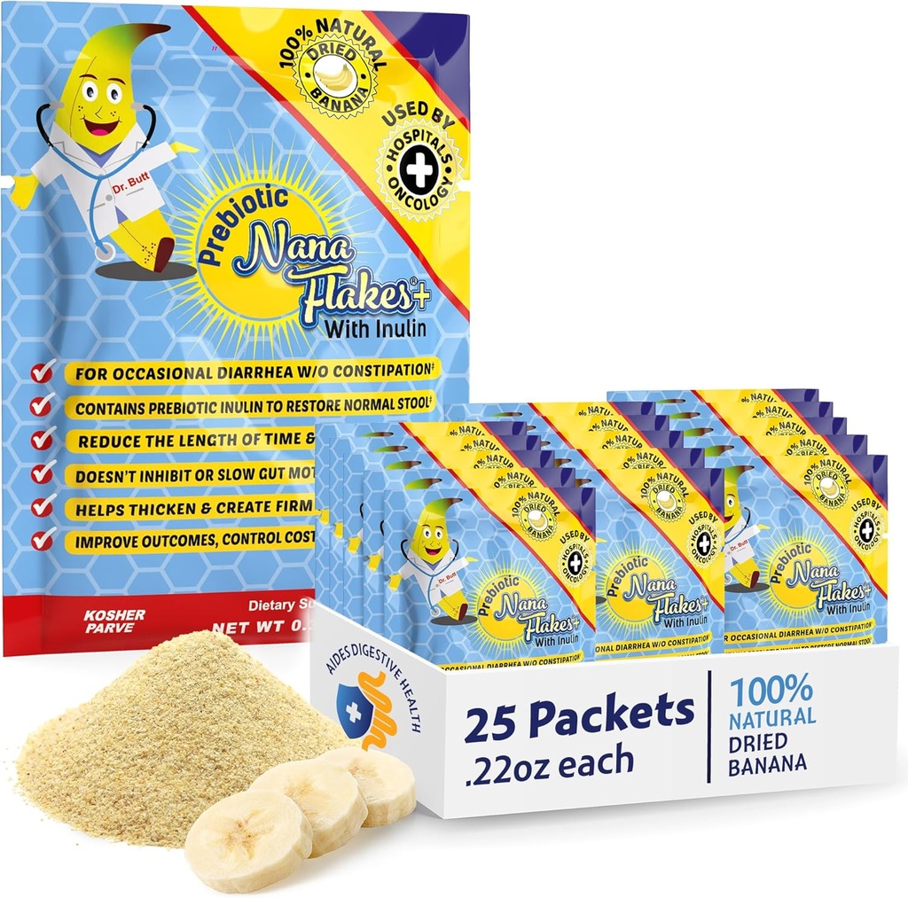 Výživové návrhy, prebiotické Nana Flakes s inulinom, 100% Pure Banana Flakes, High Protein & Prebiotic Fiber, Tráviace wellness, pre dospelých a deti 4+ (25 samostatných balení)