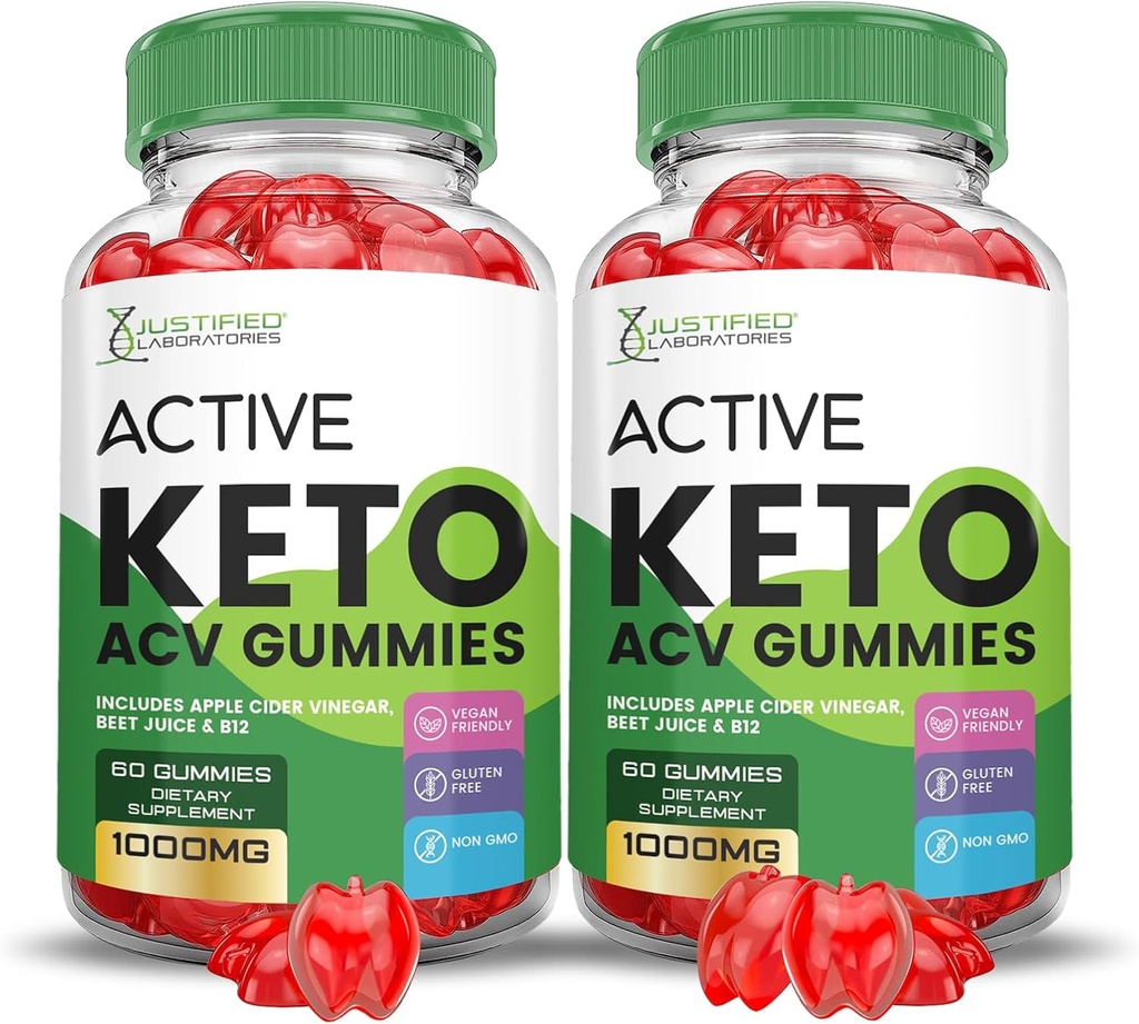 (2 Pakke) Aktiv keto ACV Gummier Advanced Formula 1000MG ActiveKeto Keto Gummies Apple Cider Vinegar Formulert med Pomegranate Beet Juice pulver B12 Vegan Non GMO 120 Gummys