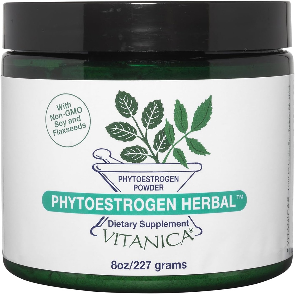 Vitanica Phytoestrogen Herbal Non-GMO PMS, Menopause Relief Supplement for Women, Hormone Balance, Night Sweats & Hot Flash Relief, Soy Isoflavones, Vegan, Powder 8 Oz (Phytoestrogen Herbal Pro Logo)