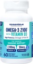 Oceanblue Professional Omega-3 2100 com Vitamina D3 – 60 ct – Tripla Força Suplemento de óleo de peixe arrotado com EPA de alta potência, DHA, DPA e Vitamina D3 – Wild-Caught – sabor laranja (30 Servings)