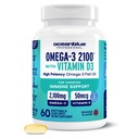 Oceanblue Professional Omega-3 2100 with Vitamin D3 – 60 ct – Triple Strength Burpless Fish Oil Supplement with High-Potency EPA, DHA, DPA and Vitamin D3 – Wild-Caught – Orange Flavor (30 Servings)