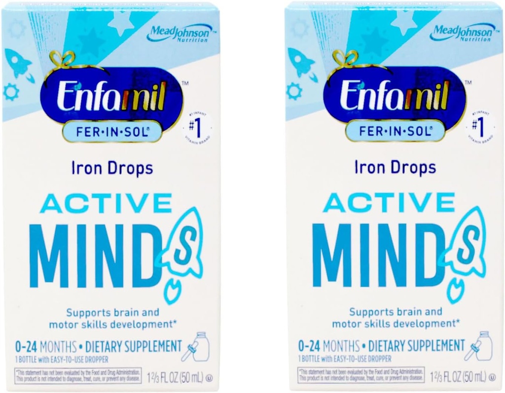 Enfamil Fer-in-Sol Iron Supplement Drops for Infants & Toddlers, 15 мг, 1.67 fl oz (50 мл) (Pack of 2)