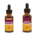 Herb Pharm Ashwagandha & Rhodiola Root Extracts for Energy, Vitality, Endurance & Stamina, Alcohol-Free Glycerite & Organic Cane Alcohol, 1 Oz Each