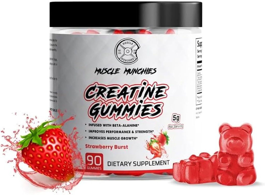Men & Qadınlar üçün Tikin Munchies Kollektine Chewable Gummies - Beta Alanine-5g, Təchizatçıların gücü, Endurance, & Recovery-Vegan, NonGMO (Strawberry Burst)