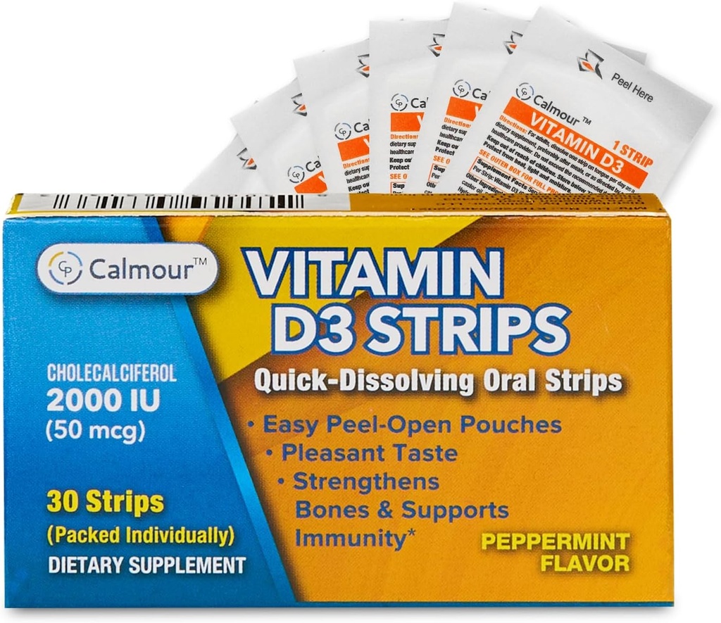Vitamina D3 Strips 30 Pack Anterior 2000 IU Oral Dissolvable D3 Vitamin Strips ← Peppermint Flavor Melts on Your Tongue in 30 Seconds peru Boost Immunity ' Enhance Mental Focus with Vitamin D3 2000