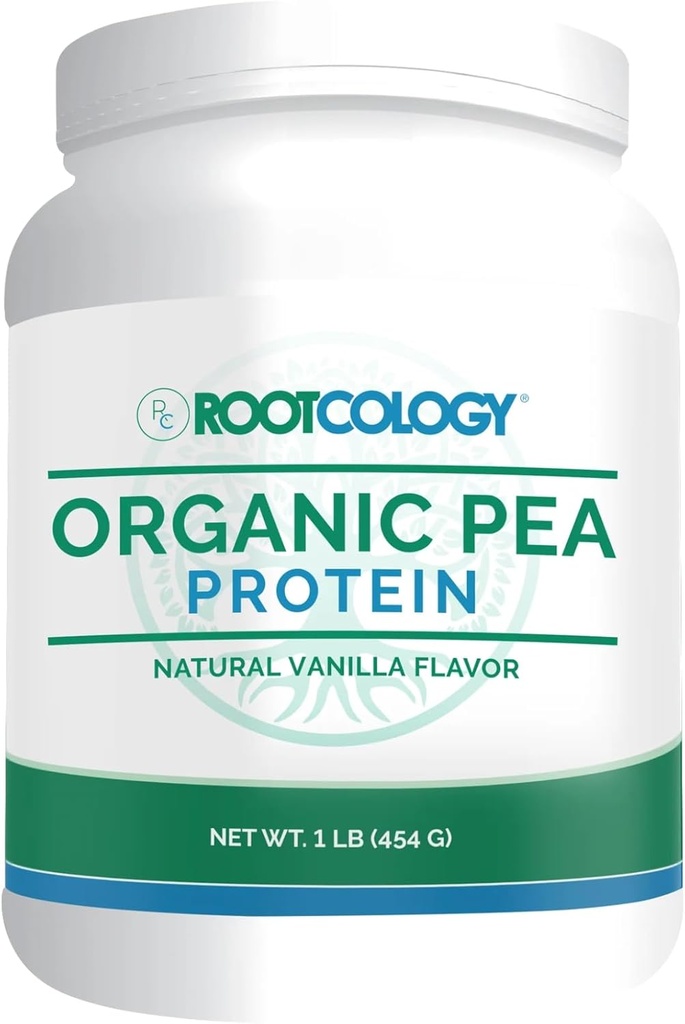 Rootcology by Dr Izabella Wentz -Organic Pea Protein - USDA Certified Organic Pea Protein with 20g augu proteīns per Servējot -- Dabas Vanilla Flavor - 454g / 15 Kalpo