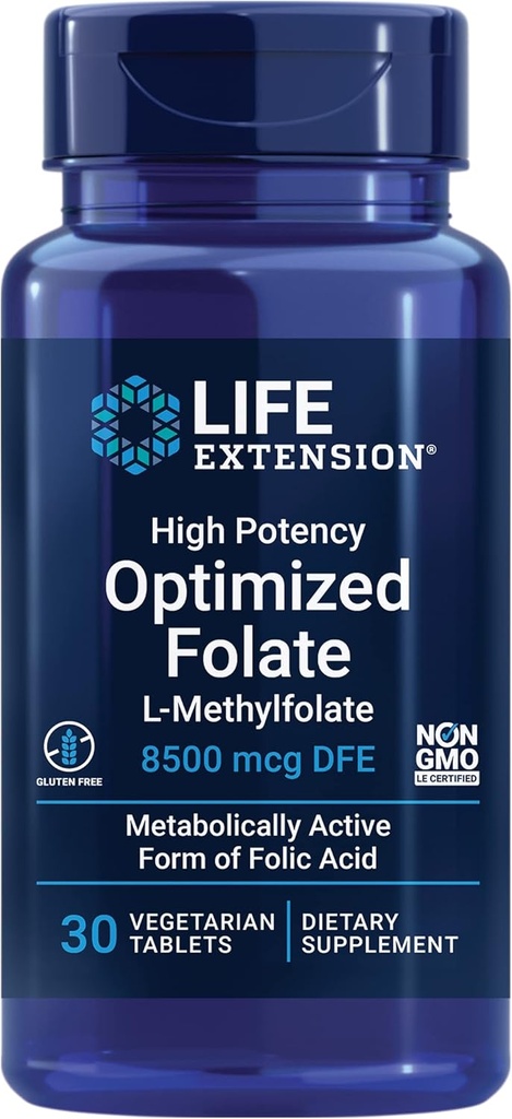Разширение на живота High Potency Оптимизиран Folate    готварски L-метилфолат (Folic Acid), 8500 mcg DFE  год.
