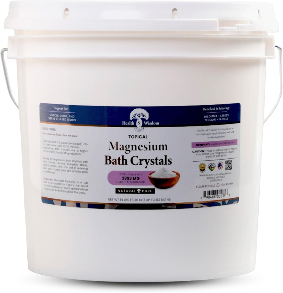 Gesundheit und Weisheit Magnesium-Bad-Kristalle - Badesalze mit hoher Konzentration & Enhanced Absorption für Muskel- & Gelenk-Relief - Totes Meer Sourced - Unscented - 14 lbs - Bis zu 113 Anwendungen