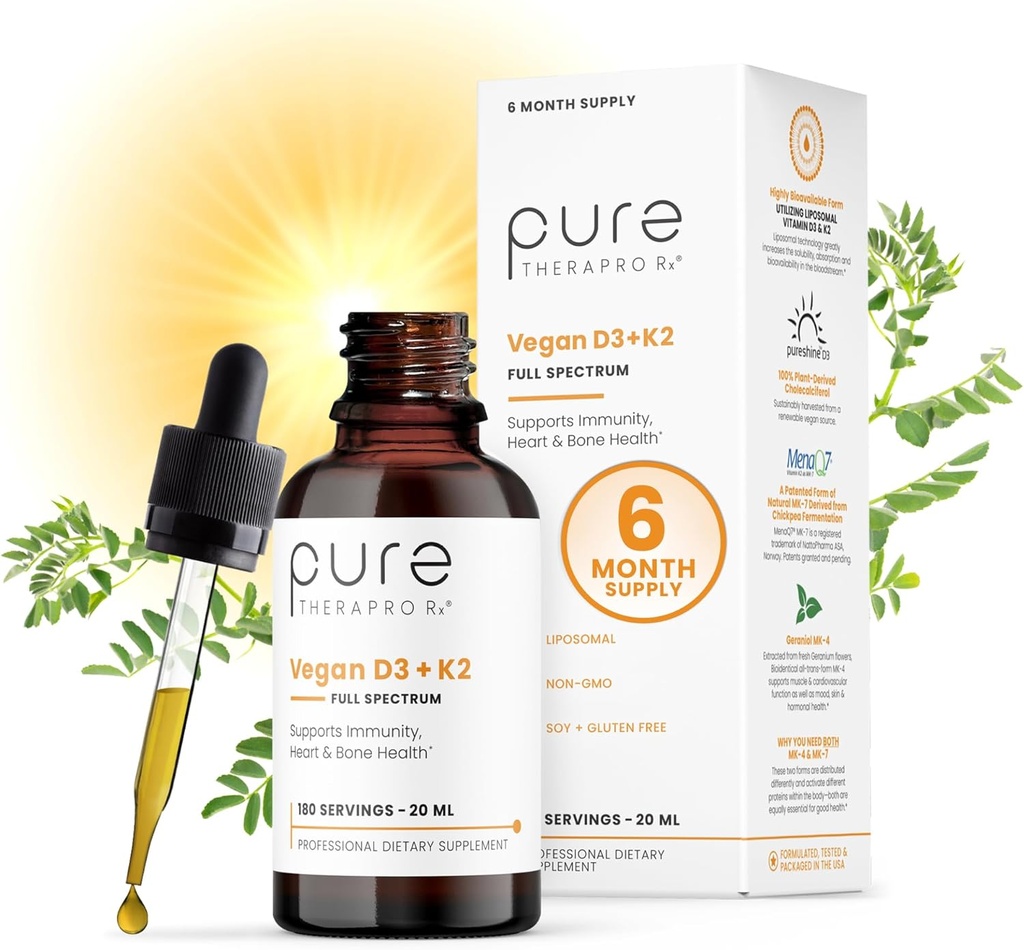 Pure Therapro Rx Vegan D3 + K2 Organiskie 100% Liposomālie 20ml Izgatavots ASV 