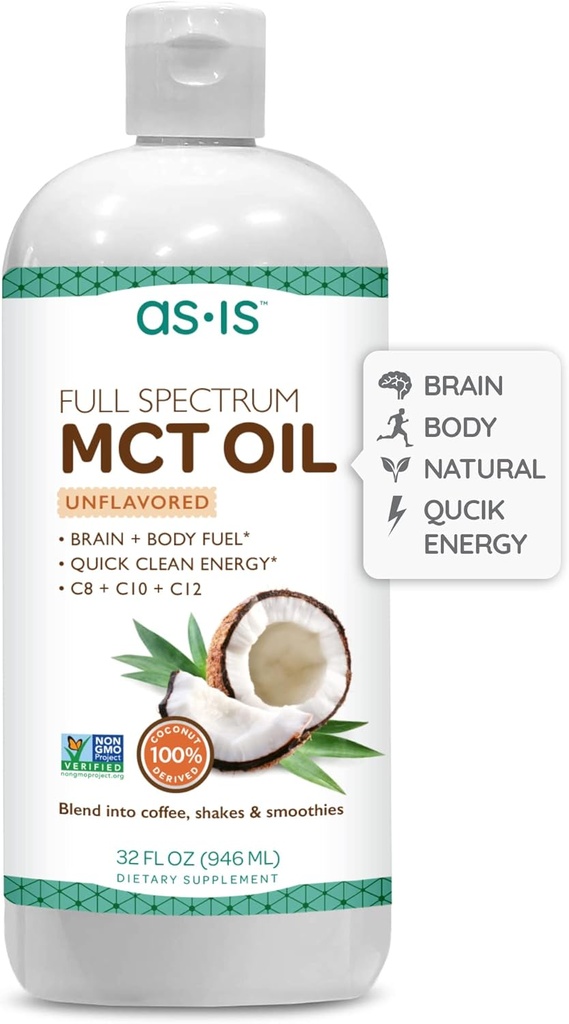 AS-IS Basitçe Full Spectrum MCT Oil C8, C10 & C12 | Unflavored | 100% from Non-GMO Coconuts | Perfect for Morning Coffee | Quick Clean Energy | 32 fl oz (63 hizmet)
