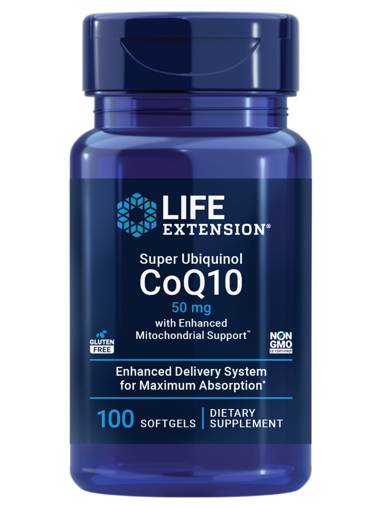 Life Extension Super Ubiquinol CoQ10 with Enhanced Mitochondrial Support, Heart Health Supplement, Maximum Absorption, 50 mg, Non-GMO, Gluten-Free, 100 softgels