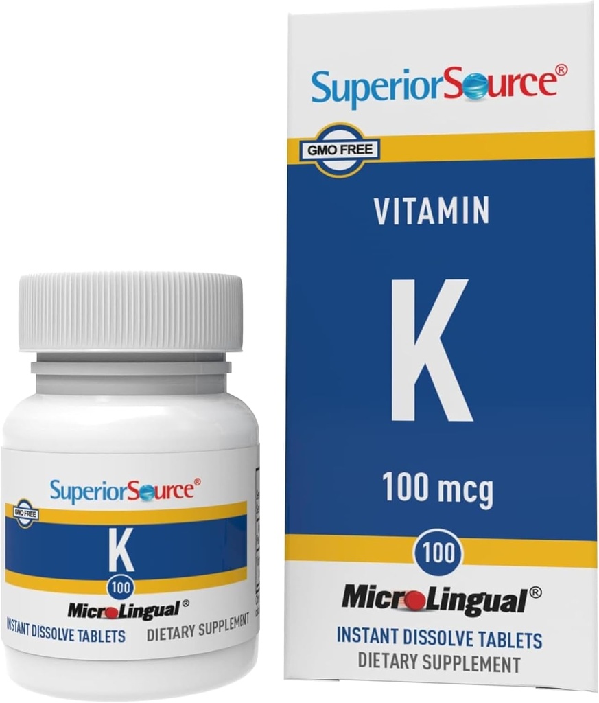 Fuente Superior Vitamina K 100 mcg - Bone Strength &amp; Health Support Supplement - Vitamin K Supplement Aids Blood Health & Calcium Absorption - 30 Sublingual Dissolving Tablets