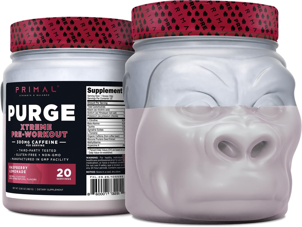 Primal Purge Xtreme Pre-Workout (Raspberry Lemonade Flavor) (20 Servings) - Gluten-Free + Non-GMO
