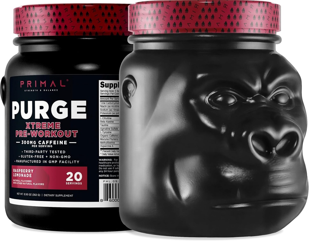 Primal Purge Xtreme Pre-Workout (framboos limonade smaak) (20 porties) - Glutenvrij + non-GMO