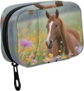 Fustyad Mooie Bruin Paard in kleurrijke Flower Field Pill Organizer Case met Zipper 2 keer Een dag voor vitamine en supplement, 7 dagen reisorganisator geneeskunde geval