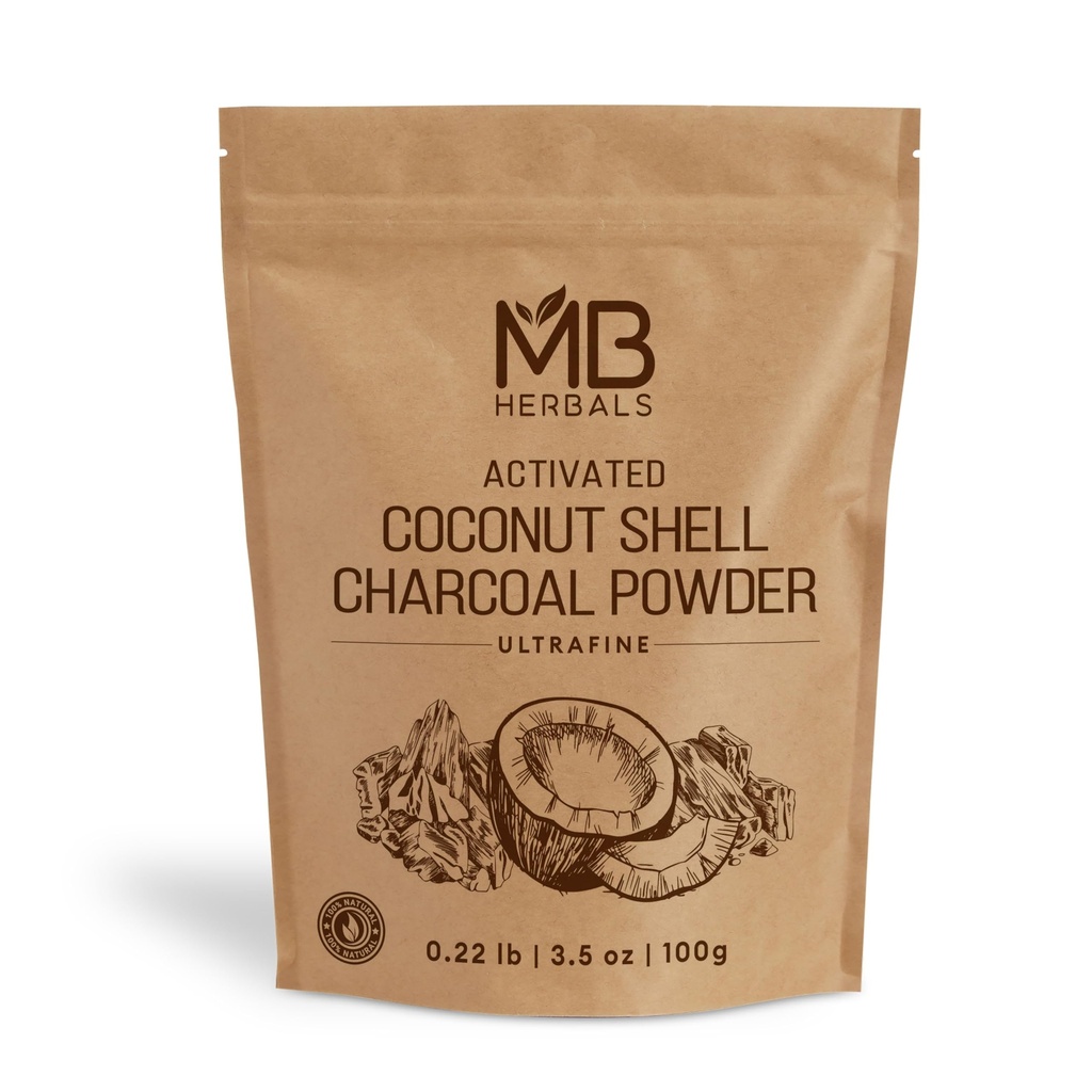 MB Herbals Activated Charcoal Powder from Coconut Shell 3.5 oz (100 Gram) For External Use Only | For ToothPowder Face Packs and Masks | Soap Making | Do not Injest