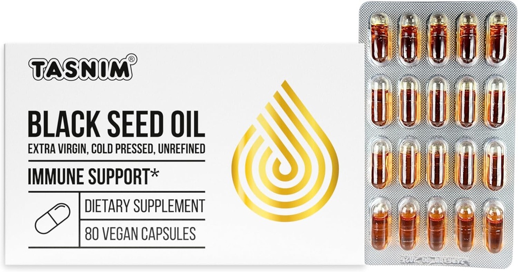 Tasnim Black Seed Oil Organic Cold Pressed Capsules 100% Pure Cold-Pressed Black Cumin Seed Oil Nigella Sativa for Immune Support, Joint Comfort and Vitality